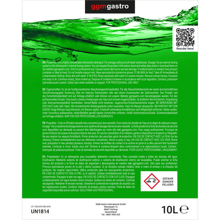 GGM Gastro (4 pcs) Dishwasher Detergent Concentrate ECO - for soft to medium water; for heavy soiling - 40L - Eco-friendly & chlorine-free