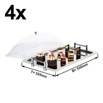 GGM Gastro (4 pcs) GN 1/1 Gastronorm Tray - Stainless Steel - 530x325mm - Height: 180mm - non-slip surface - with clear roll-top cover