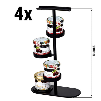 GGM Gastro (4 pcs) Jam Etagere / Buffet Stand - Powder-coated stainless steel - Black - Height: 230mm - with 4 shelves