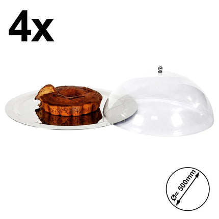 GGM Gastro (4 pcs) Serving Tray - Stainless Steel - Ø500mm - Height: 180mm - non-slip surface - polished - with clear dome