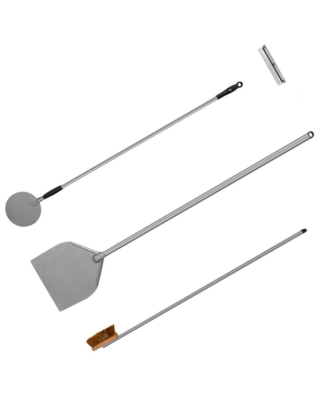 GGM Gastro (4 pieces) Pizza oven paddles and Pizza oven brush PREMIUM – aluminium peel - brass brush - wall rack