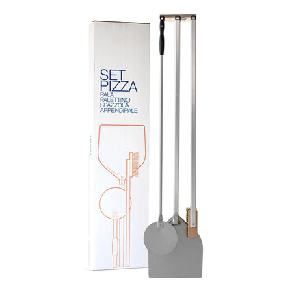 GGM Gastro (4 pieces) Pizza oven paddles and Pizza oven brush PREMIUM – aluminium peel - brass brush - wall rack