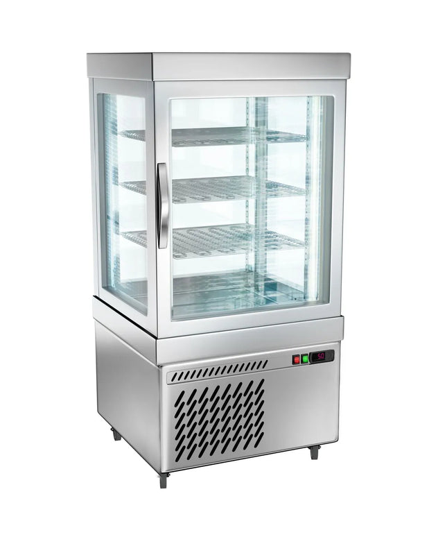 GGM Gastro 4-Sided Glass Display Freezer - 230L - 670mm - with 3 rotating glass shelves - 1 glass door - for patisserie