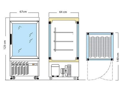 GGM Gastro 4-Sided Glass Display Freezer - 230L - 670mm - with 3 rotating glass shelves - 1 glass door - for patisserie