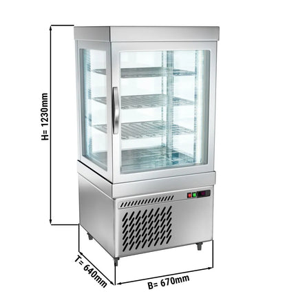 GGM Gastro 4-Sided Glass Display Freezer - 230L - 670mm - with 3 rotating glass shelves - 1 glass door - for patisserie