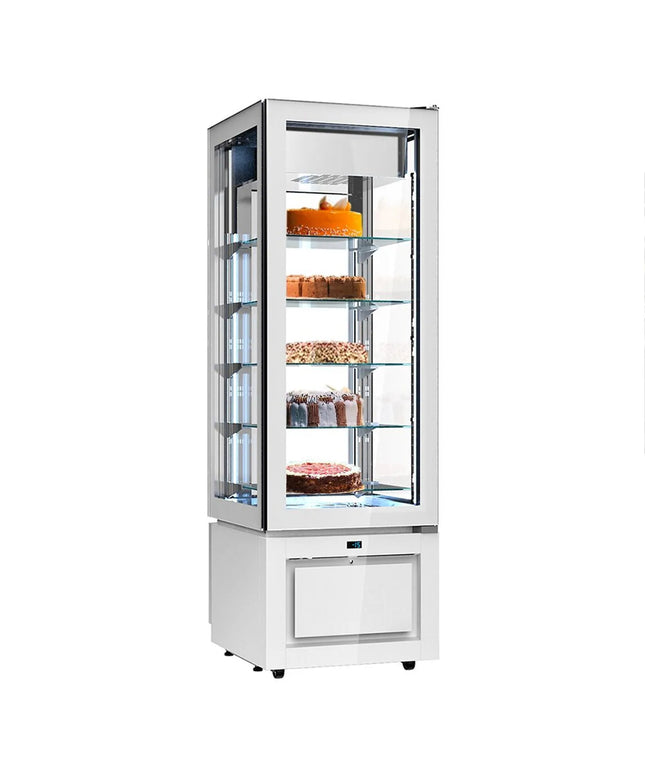 GGM Gastro 4-Sided Glass Display Freezer - 324L - 600mm - Double glazing - square - with 5 glass shelves - 1 glass door front - White