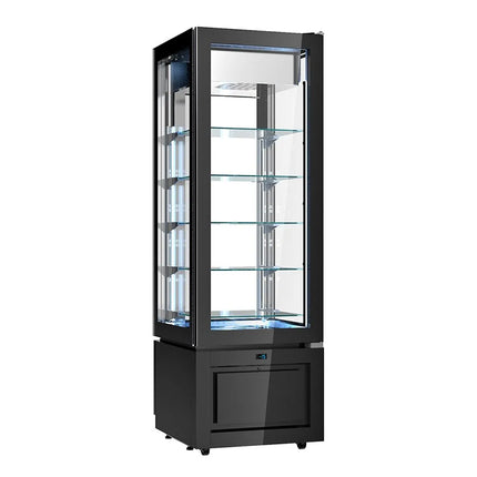 GGM Gastro 4-Sided Glass Display Freezer - 324L - 600mm - Double glazing - square - with 5 glass shelves - 1 glass door - Black