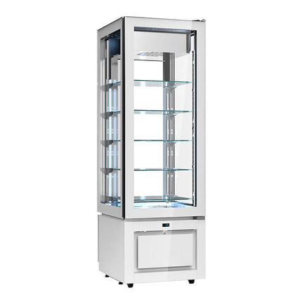 GGM Gastro 4-Sided Glass Display Freezer - 324L - 600mm - Double glazing - square - with 5 glass shelves - 1 glass door front - White
