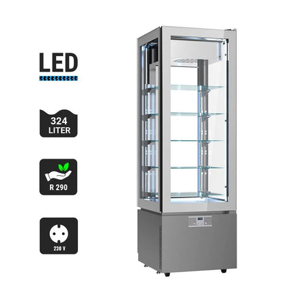 GGM Gastro 4-Sided Glass Display Freezer - 324L - 600mm - Double glazing - with 5 glass shelves - 1 glass door front