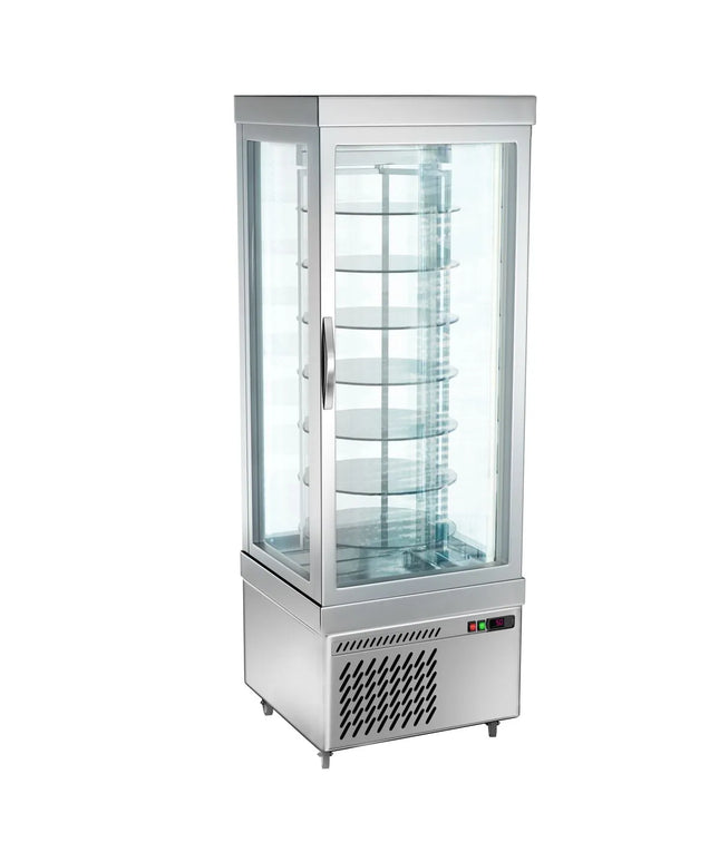 GGM Gastro 4-Sided Glass Display Freezer - 430L - 670mm - Triple glazing - round - with 7 rotating shelves - Silver