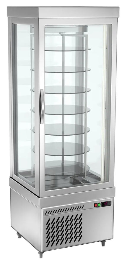 GGM Gastro 4-Sided Glass Display Freezer - 430L - 670mm - Triple glazing - round - with 7 rotating shelves - Silver