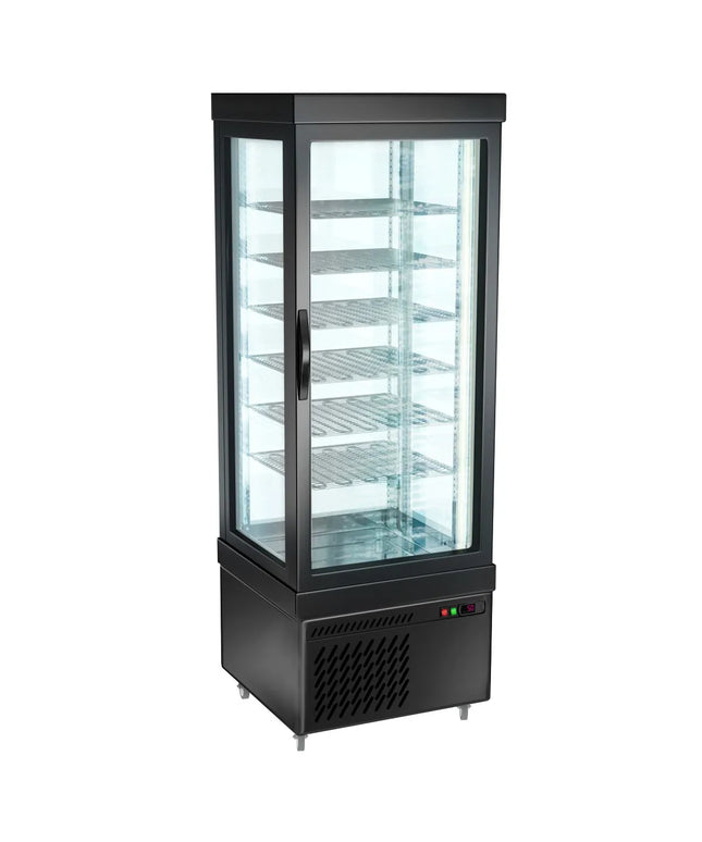GGM Gastro 4-Sided Glass Display Freezer - 430L - 670mm - with 6 rotating glass shelves - 1 door - Black
