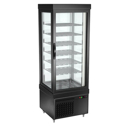 GGM Gastro 4-Sided Glass Display Freezer - 430L - 670mm - with 6 rotating glass shelves - 1 door - Black