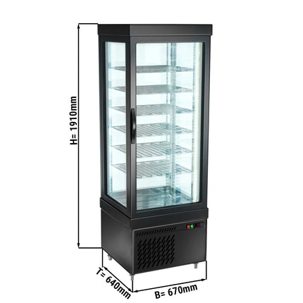 GGM Gastro 4-Sided Glass Display Freezer - 430L - 670mm - with 6 rotating glass shelves - 1 door - Black
