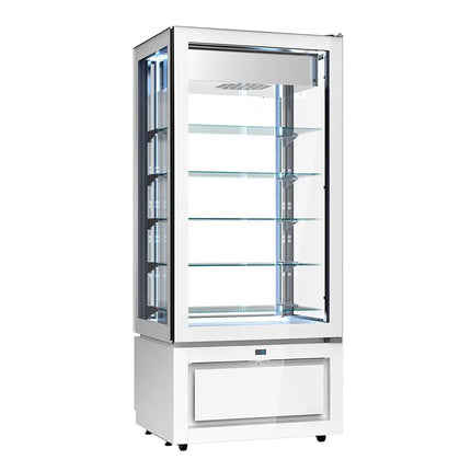 GGM Gastro 4-Sided Glass Display Freezer - 457L - 805mm - Double glazing - square - with 5 glass shelves - 1 glass door front - White