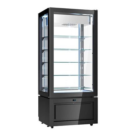 GGM Gastro 4-Sided Glass Display Freezer - 457L - 805mm - Double glazing - square - black front - with 5 glass shelves - 1 glass door, right-hinged - Black