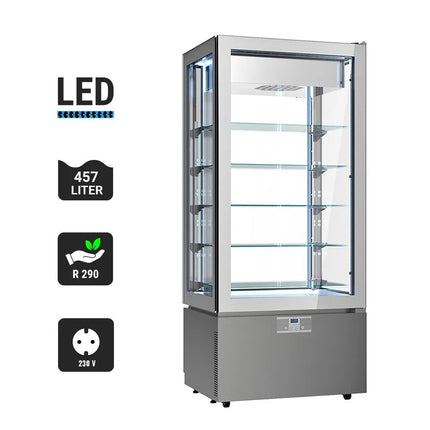GGM Gastro 4-Sided Glass Display Freezer - 457L - 805mm - Double glazing - square - with 5 glass shelves - 4 glass doors