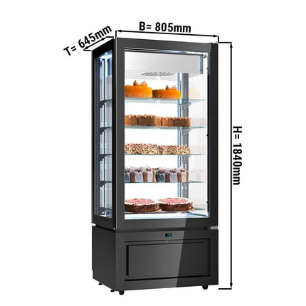 GGM Gastro 4-Sided Glass Display Freezer - 457L - 805mm - Double glazing - square - black front - with 5 glass shelves - 1 glass door, right-hinged - Black