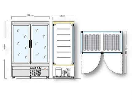 GGM Gastro 4-Sided Glass Display Freezer - 935L - 1320mm - Triple glazing - round - with 12 rotating shelves - 2 glass doors - for patisserie - Silver