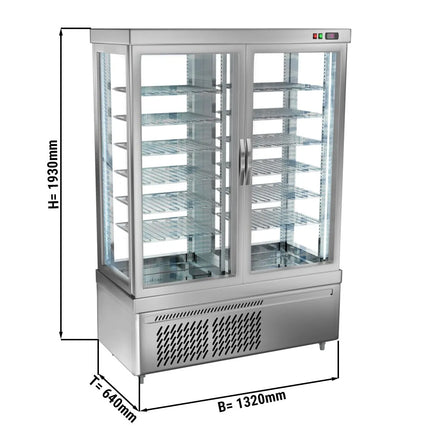 GGM Gastro 4-Sided Glass Display Freezer - 935L - 1320mm - Triple glazing - round - with 12 rotating shelves - 2 glass doors - for patisserie - Silver