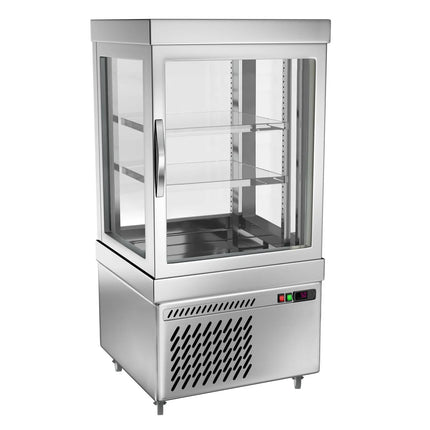 GGM Gastro 4-Sided Glass Display Fridge - 230L - 670mm - with 2 rotating shelves - 1 door - Silver - for patisserie