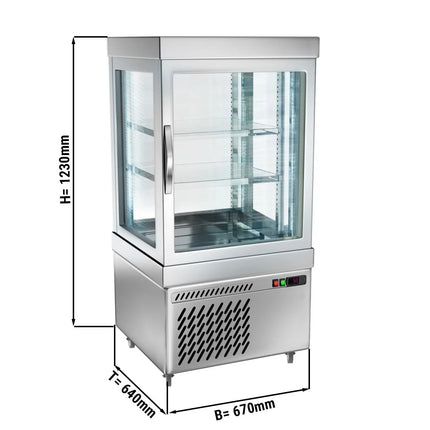 GGM Gastro 4-Sided Glass Display Fridge - 230L - 670mm - with 2 rotating shelves - 1 door - Silver - for patisserie