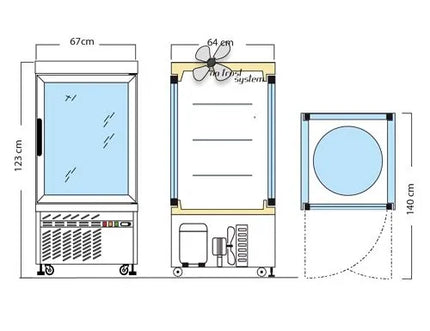 GGM Gastro 4-Sided Glass Display Fridge - 230L - 670mm - with 3 rotating shelves - 1 door - for patisserie