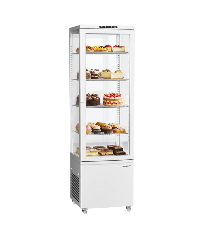 GGM Gastro 4-Sided Glass Display Fridge - 235L - 515mm - Double glazing - square - with 4 shelves - 1 glass door front - White
