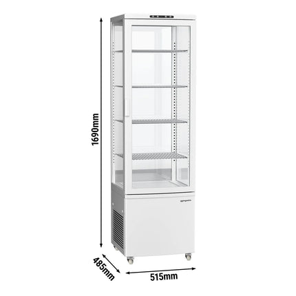 GGM Gastro 4-Sided Glass Display Fridge - 235L - 515mm - Double glazing - square - with 4 shelves - 1 glass door front - White