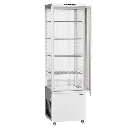 GGM Gastro 4-Sided Glass Display Fridge - 235L - 515mm - Double glazing - square - with 4 shelves - 1 glass door front - White