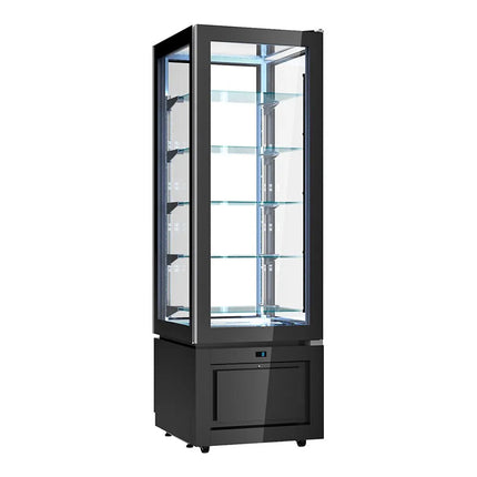 GGM Gastro 4-Sided Glass Display Fridge - 324L - 600mm - Double glazing - square - black front - with 5 glass shelves - 1 glass door front - Black