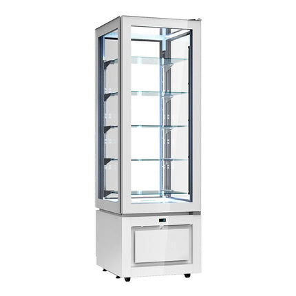 GGM Gastro 4-Sided Glass Display Fridge - 324L - 600mm - Double glazing - square - with 1 glass shelf - 1 glass door front - White