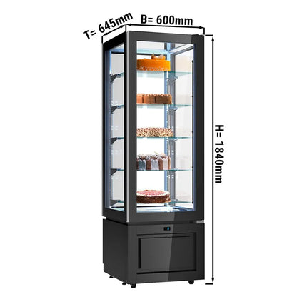 GGM Gastro 4-Sided Glass Display Fridge - 324L - 600mm - Double glazing - square - black front - with 5 glass shelves - 1 glass door front - Black