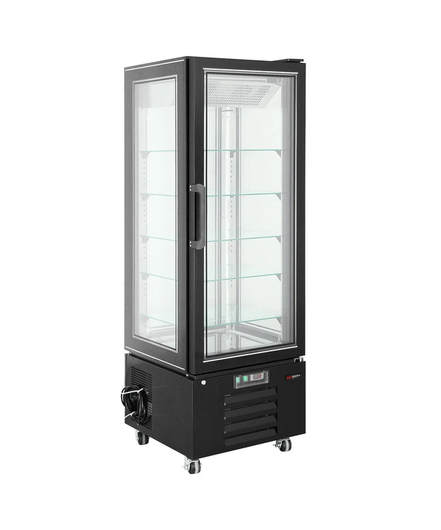 GGM Gastro 4-Sided Glass Display Fridge - 340L - 650mm - Double glazing - square - with 5 adjustable glass shelves - 1 rear glass door - Black