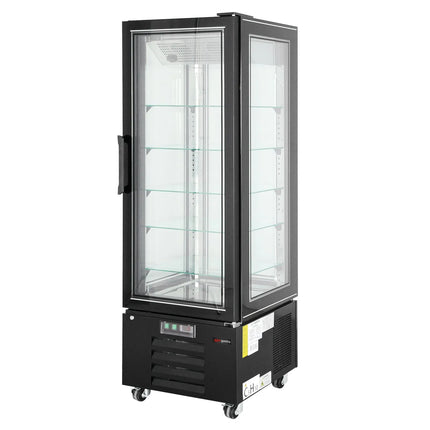 GGM Gastro 4-Sided Glass Display Fridge - 340L - 650mm - Double glazing - square - with 5 adjustable glass shelves - 1 rear glass door - Black