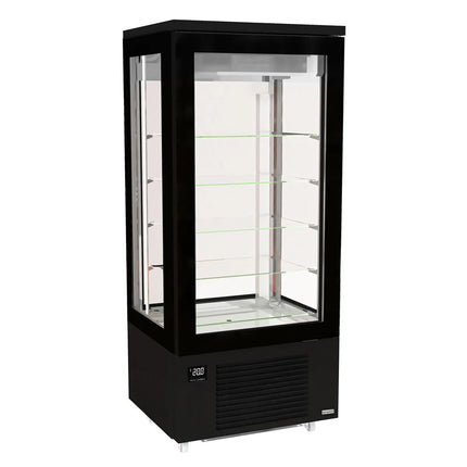 GGM Gastro 4-Sided Glass Display Fridge - 400L - 800mm - Double glazing - square - with 4 glass shelves - 1 rear glass door - Black