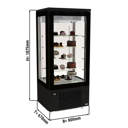 GGM Gastro 4-Sided Glass Display Fridge - 400L - 800mm - Double glazing - square - with 4 glass shelves - 1 rear glass door - Black