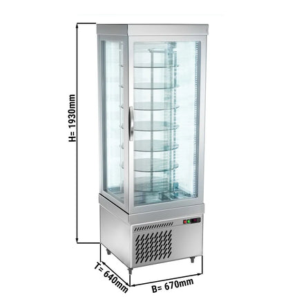 GGM Gastro 4-Sided Glass Display Fridge- 430L - 670mm - Double glazing - round - with 7 rotating shelves - 1 glass door - for patisserie