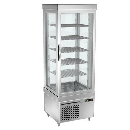 GGM Gastro 4-Sided Glass Display Fridge - 430L - 670mm - with 5 rotating glass shelves - 1 glass door - for patisserie - Silver