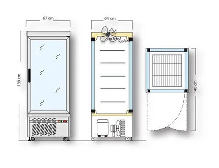 GGM Gastro 4-Sided Glass Display Fridge - 430L - 670mm - with 5 rotating glass shelves - 1 glass door - for patisserie - Silver