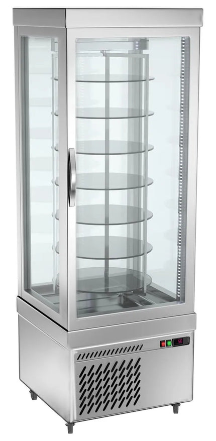 GGM Gastro 4-Sided Glass Display Fridge - 430L - 670mm - with 7 rotating shelves - 1 door - Silver