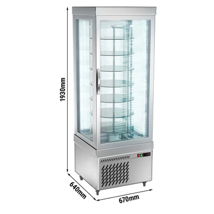 GGM Gastro 4-Sided Glass Display Fridge - 430L - 670mm - with 7 rotating shelves - 1 door - Silver