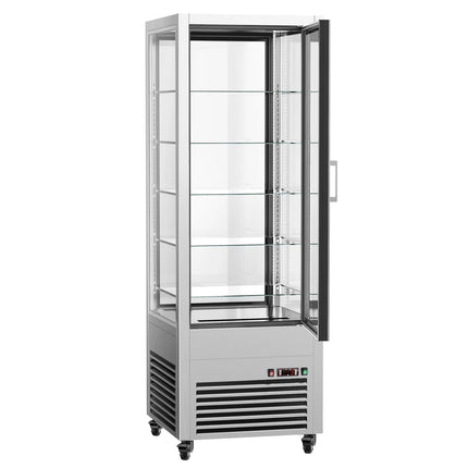 GGM Gastro 4-Sided Glass Display Fridge - 440L - 675mm - Double glazing - square - with 5 glass shelves - 1 front & 1 rear glass door