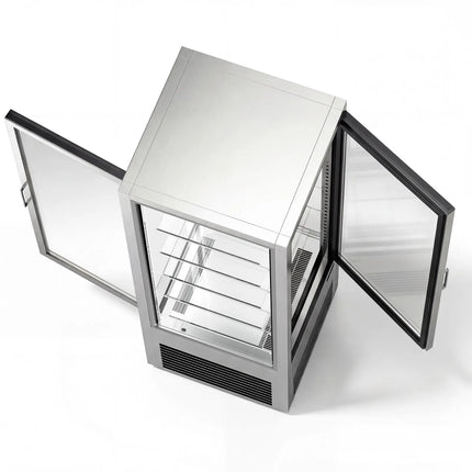 GGM Gastro 4-Sided Glass Display Fridge - 440L - 675mm - Double glazing - square - with 5 glass shelves - 1 front & 1 rear glass door
