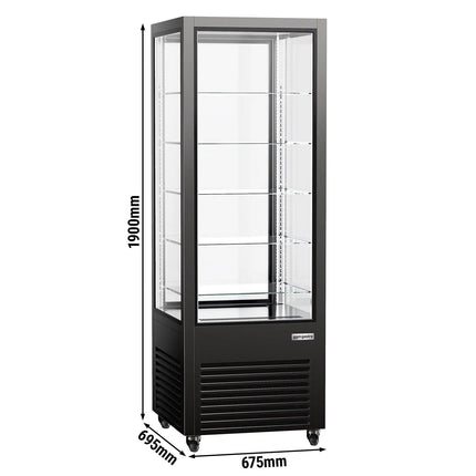 GGM Gastro 4-Sided Glass Display Fridge - 440L - 675mm - Double glazing - with 5 glass shelves - 1 rear glass door - for patisserie - Black