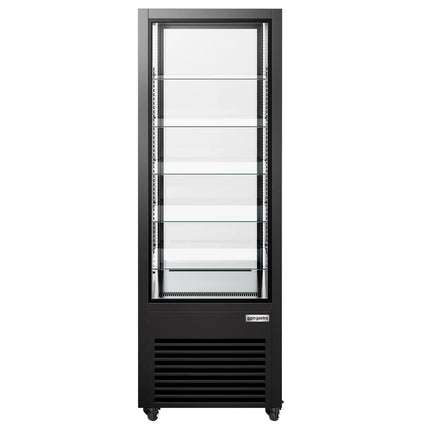 GGM Gastro 4-Sided Glass Display Fridge - 440L - 675mm - Double glazing - with 5 glass shelves - 1 rear glass door - for patisserie - Black