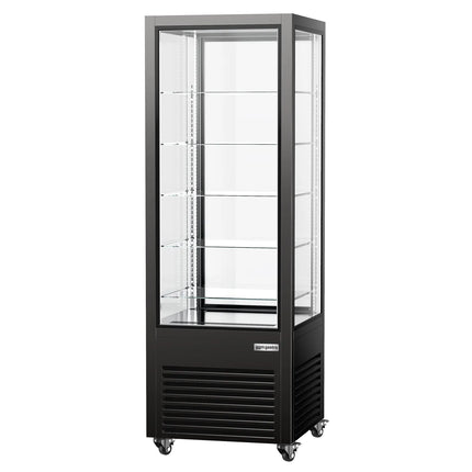 GGM Gastro 4-Sided Glass Display Fridge - 440L - 675mm - Double glazing - with 5 glass shelves - 1 rear glass door - for patisserie - Black