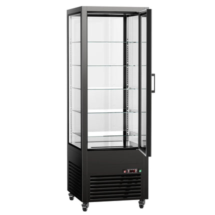GGM Gastro 4-Sided Glass Display Fridge - 440L - 675mm - Double glazing - with 5 glass shelves - 1 rear glass door - for patisserie - Black