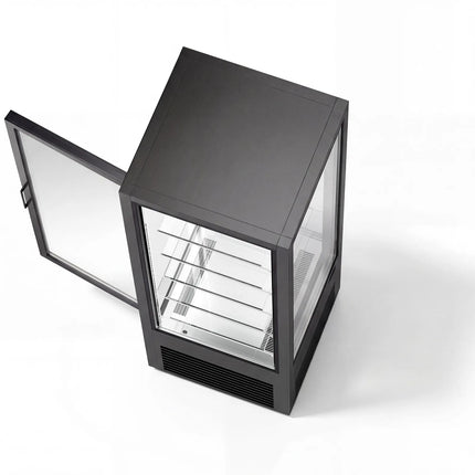GGM Gastro 4-Sided Glass Display Fridge - 440L - 675mm - Double glazing - with 5 glass shelves - 1 rear glass door - for patisserie - Black