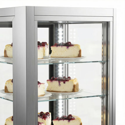 GGM Gastro 4-Sided Glass Display Fridge - 440L - Double glazing - with 5 glass shelves - 1 rear glass door